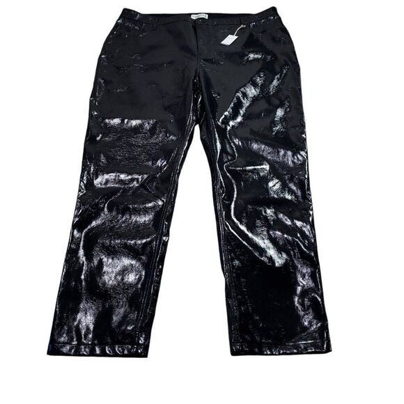 Abercrombie 24L 90s Straight Ultra High Rise Curve Love Vegan Leather Pants Blue - Picture 2 of 15